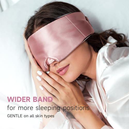 Umisleep Satin Sleep Mask for Side Sleeper, Blackout Eye Mask for Women Men - color: Pink
