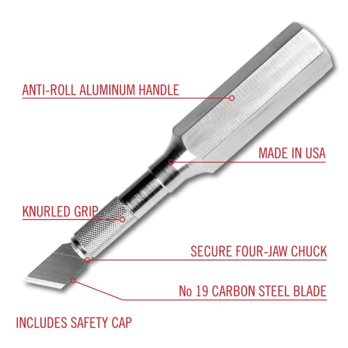 Excel Blades K6 Heavy-Duty Precision Knife – Hexagonal Metal Handle with Angled #19 Blade – Easy-Change Craft Knife for Cutting Thick Materials, Paper, Plastic and Wood - Made In USA