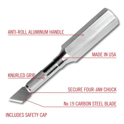 Excel Blades K6 Heavy-Duty Precision Knife – Hexagonal Metal Handle with Angled #19 Blade – Easy-Change Craft Knife for Cutting Thick Materials, Paper, Plastic and Wood - Made In USA