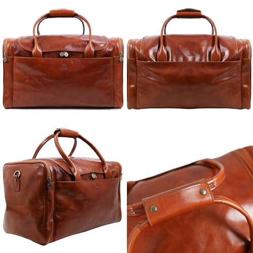Time Resistance Leather Duffel Bag - Large Weekend Gym Travel Bag (Cognac Brown) - color: Cognac