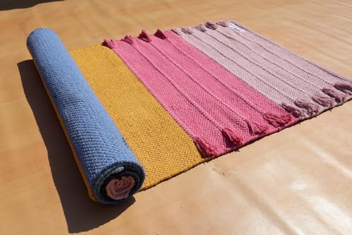 Jaipur Art & Rugs Cotton Yoga Rug - Eco-Friendly Hand-Woven Thick Mat (24”x72”x5mm) for Everyday Fitness at Home - Comfortable & Extra-Long - color: Multicolor 3