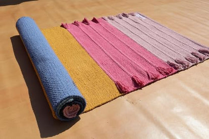 Jaipur Art & Rugs Cotton Yoga Rug - Eco-Friendly Hand-Woven Thick Mat (24”x72”x5mm) for Everyday Fitness at Home - Comfortable & Extra-Long - color: Multicolor 3
