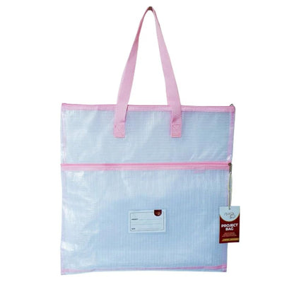 Madam Sew Project Bag - Craft Bag Organizer Tote with Handles, Two Pockets, See-Through Mesh, and Card Slot – Perfect for Quilting, Knitting, Stitching and Embroidery Projects Storage - 16”x16” - color: Light Pink