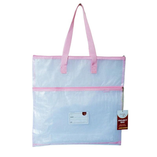 Madam Sew Project Bag - Craft Bag Organizer Tote with Handles, Two Pockets, See-Through Mesh, and Card Slot – Perfect for Quilting, Knitting, Stitching and Embroidery Projects Storage - 16”x16” - color: Light Pink