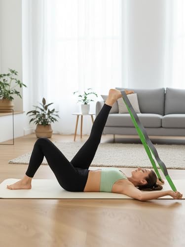 10 Loops Stretching Strap Yoga Strap for Home Workout, Exercise, Pilates and Gymnastics, Non-Elastic Stretch Bands for Women & Men - color: Grey+Green