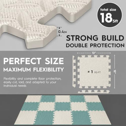 18 Pcs EVA Foam Floor Tiles, Puzzle Exercise Mat Set for Gym - color: Sage Gray Duo