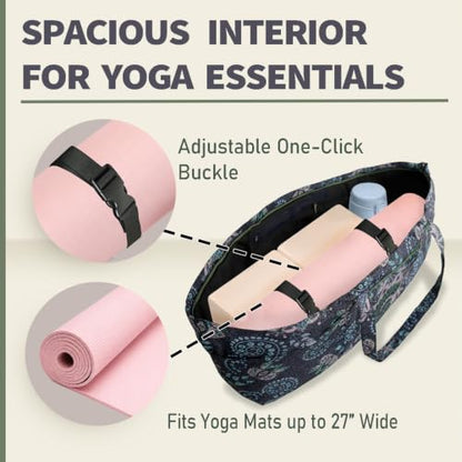 Yoga Mat Bag Yoga Tote Bag with Large Waterproof Zipper Pocket and Drawstring Pocket Yoga Mat Bag Carrier Fit Most Size Mats and All You Stuff - color: dark blue green