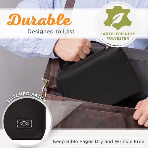 Christian Art Gifts Men/Women's Bible Cover Jesus Fish, Black Canvas, XS - color: Black/Jesus Fish #2, size: Extra Small