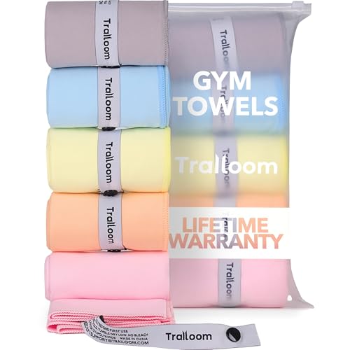 Trailoom Microfiber Gym Towels, Quick Dry, Highly Absorbing, Odor-Free | Men & Women - Workout Sweat Sports Towel for Hot Yoga, Tennis, Running, Exercise, Working Out, Camping, Set of 5 - color: Pastel Colors