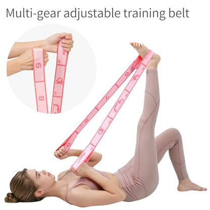 9 Loops Elastic Yoga Stretching Strap Pattern Guide, Resistance Stretch Band for Flexibility, Pilates, Dance, Gymnastics, Ballet, Physical Therapy, Leg & Body Stretching - color: Pink