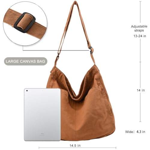 Canvas Tote Bag Casual Hobo Crossbody Shoulder Bag for Women and Men Large Purse Messenger Bag Travel Work - color: 1-brown