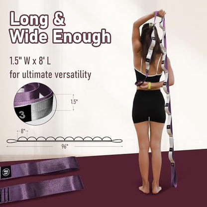 Stretch Bands for Exercise, Non Elastic Yoga Stretching Strap with Loops, 3.8cm x 2.45m, Stretching Bands for Physical Therapy, Yoga, Pilates, Dance, Gymnastics Exercise - color: Purple