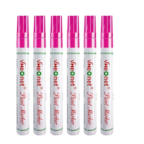 Pink Paint Pens Permanent Paint Markers - 6 Pack Oil Based Marking Pens, Medium Point, Quick Drying and Waterproof Pens for Rock Painting Car Tyre Metal, Plastic, Canvas, Wood - color: Pink