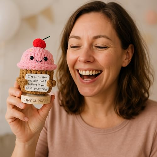 Emotional Support Gifts for Women - Positive Crochet Cupcake W/ 30 Uplifting Affirmation Cards | Birthday Gift for Women Friendship, Best Friend, Bestie, Teen Girls, Classmates, Daughter Birthday - color: Cupcake