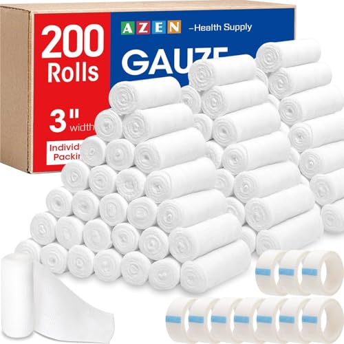 AZEN 200 Pack Gauze Rolls Bandages, 3 in x 4.1 Yards, First Aid Supplies & Premium Medical Supplies, Bandage Wrap Vet Wrap - color: 200p, size: 3IN
