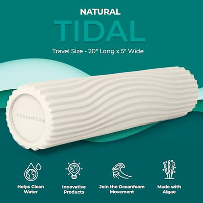 Oceanfoam Tidal Roller - Natural - Muscle Massage Foam Roller for Back Pain & Stretching - Firm and Ergonomic Wide Wave Textured - Yoga, Athletics, & Wellness - Full Size, 20" x 5" - color: Natural