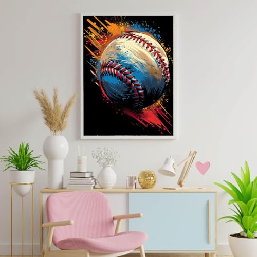 Graffiti Baseball Paint by Numbers Black Background Painting by Number for Adults Beginners Sport Baseball DIY Painting Canvas with Brushes Acrylic Paints Perfect for Decor 16x20 Inch（with Frame） - color: Artwork 03, size: 16''x20''(DIY frame)