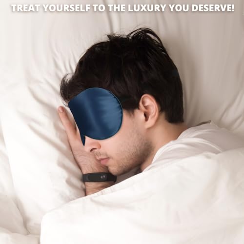 Sleep Mask, 100% 22 Momme Mulberry Silk Eye Mask with Adjustable Strap | Eye Sleeping Mask for Women Men, 100% Mulberry Silk, 22 Momme 6a Fibers, Blackout Blindfold Eye Cover for Side Sleeper(Blue) - color: Blue 22 Momme