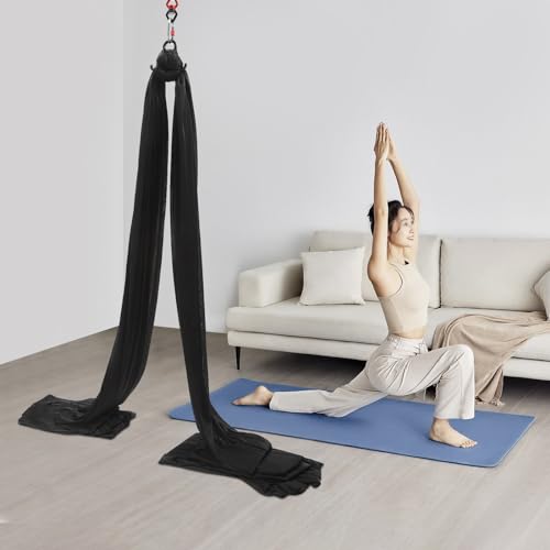 Aerial Yoga Silk Ribbon 32.8ft Polyester Fabric for Home Practice | Durable polyester-manganese steel build – Non-slip plain weave – 360° swivel