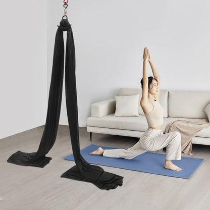 Aerial Yoga Silk Ribbon 32.8ft Polyester Fabric for Home Practice | Durable polyester-manganese steel build – Non-slip plain weave – 360° swivel