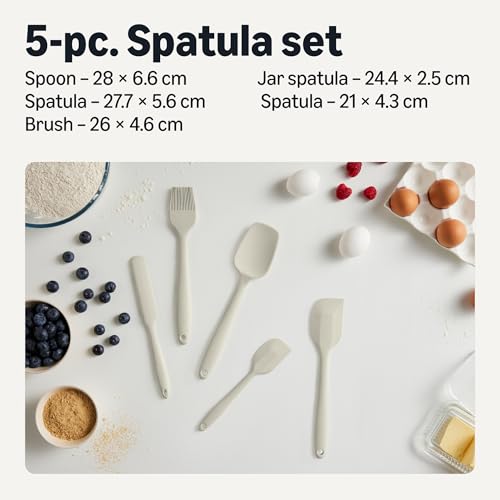 Amazon Basics Silicone Spatulas, 5-Piece Set, Heat-Resistant, Food-Grade, BPA-Free, Non-Slip Handle, Safe for Nonstick Cookware, Dishwasher-Safe, Linen Gray