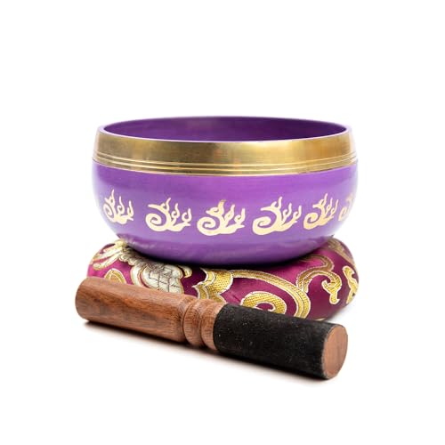 Tibetan Singing Bowl Set - 4" Easy To Play Authentic Handmade For Meditation Sound 7 Chakra Healing By HIMALAYAN BAZAAR (Purple, 4") - color: Purple