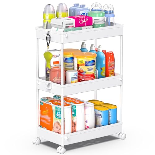 SPACEKEEPER 3 Tier Rolling Cart, Bathroom Cart Organizer with Wheels, White - color: White, size: 3 Tier