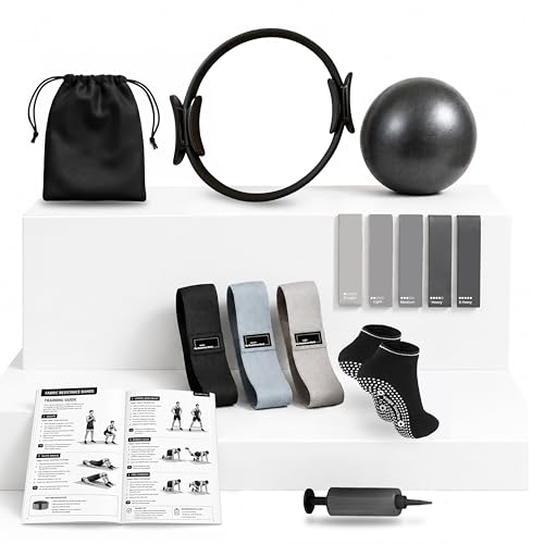 Pilates Kit with 15-Inch Pilates Ring & Small Pilates Ball, Exercise Bands Resistance Bands Set - Workout Equipment and Accessories - Pilates Equipment for Full Body Workout, Pilates Essentials