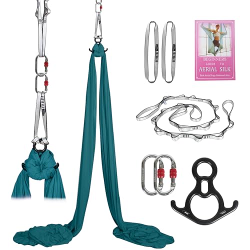Aerial Silks Kit & Aerial Yoga Hammock - 11Yd Premium Fabric with Hardware | Easy Setup for Flying Yoga, Aerial Swing & Fitness - Supports Up to 14ft Rigging(Navy) - color: Dark Green