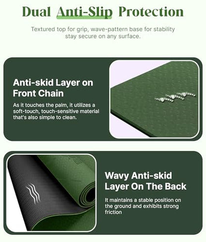ROMIX Pro Yoga Mat With Alignment Lines, 6Mm Thick Non-Slip Exercise Mat | 72 x 24 In TPE Large Pilates Mat For Home Workout, Stretching, Training, Meditation, Carry Bag Included For Women And Men - color: Lime