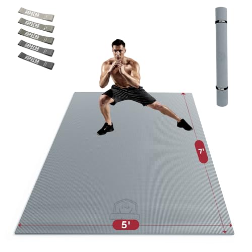 HAPBEAR Large Exercise Mat-6'x4'/7'x5'/6'x8'/6'x9'/6'x10'/6'x12'x 1/3"(8mm) - color: Grey-High Density 7'×5'×⅓"