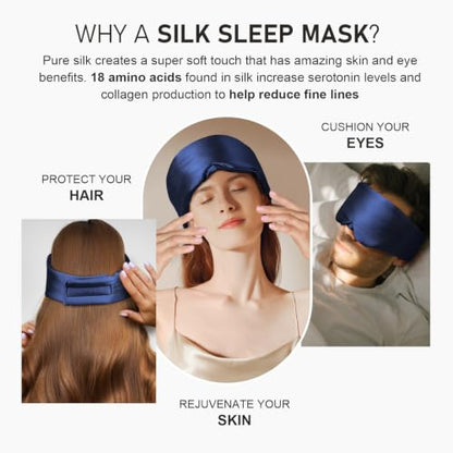 LitBear Silk Sleep Mask for Side Sleeper, Eye Mask Sleeping for Women Men - color: Midnight Blue