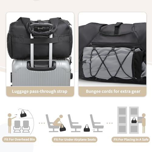 Small Gym Bag for Women with Shoe Compartment 35L, Black - color: Black
