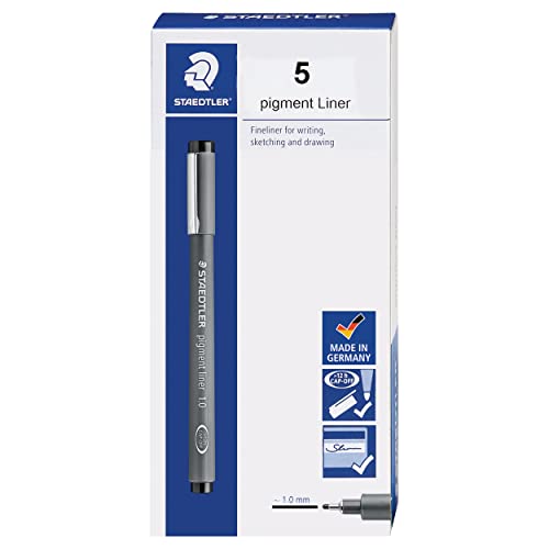 Staedtler Pigment Liner, Fineliner Pen for Drawing, Drafting, Journaling, 1.0mm, Black, Box of 5 Pens, 308 10-9 - style: 1.0mm