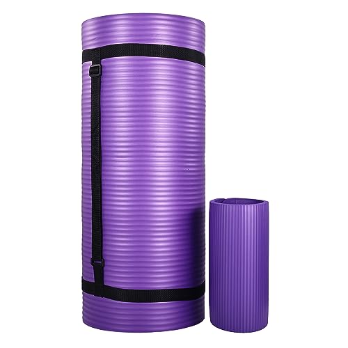BalanceFrom 71x24 Inches Yoga Mat with Knee Pad and Optional Blocks – Extra 1-Inch Thick Non-Slip Foam with Anti-Tear Surface and Carrying Strap for Home, Studio, or Gym Workouts - color: Purple, style: Mat & Knee Pad