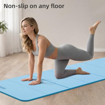 Yoga Mat Thick 10mm, Foldable Yoga Mat 75 x 26 x 0.4 Inches | Portable Workout Mat | Thick Cushioning Surface | Home Gym Exercise Mat | Pilates & Yoga Training - color: Blue