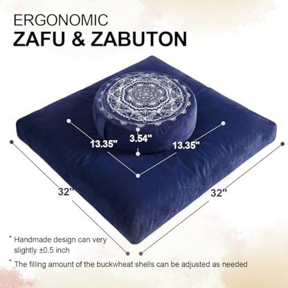 Ultimate Meditation Cushion Set – 2-in-1 Zafu & Zabuton, Buckwheat & Memory Foam, Velvet Cover for Yoga & Mindfulness (Dark Blue) - color: Dark Blue
