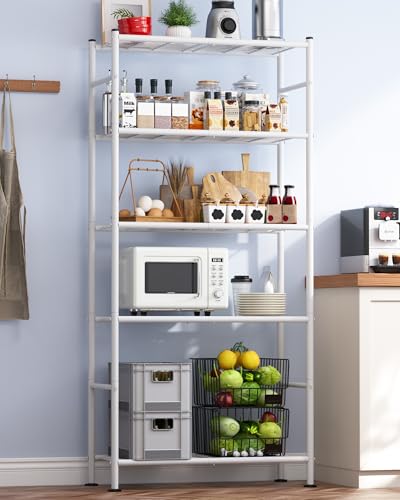 Sakugi Storage Shelves - 5 Tier Shelf Organizer, Heavy Duty Garage Shelving Unit with Leveling Feet, Stable Metal Shelves Organizer for Pantry, Kitchen and Closet, 33.0" W x 12.6" D x 72.0" H, White - color: White, size: 33.0W×12.6D×72.0H(5T)