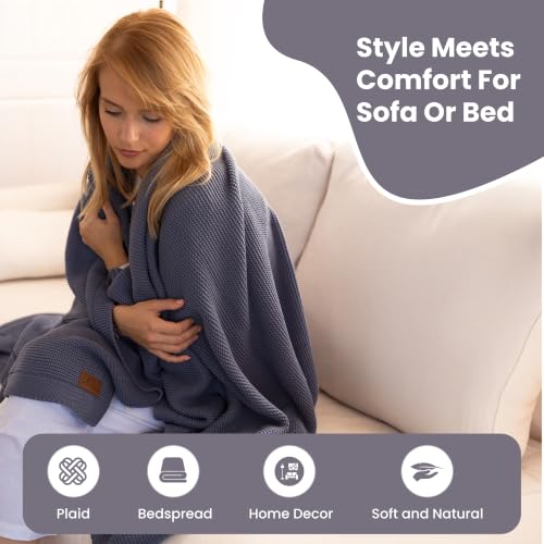Dalisa Alina GOTS Organic Cotton Throw Blanket, Aegean Blue, 50x60 in - color: Aegean Blue, size: 50x60