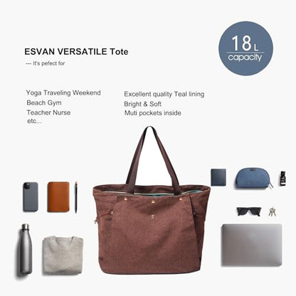 ESVAN Yoga Mat Bag, Gym Bag Tote Bag with Multi Pockets For Women Drawstring Yoga Mat Carrier Pilates Travel Workout Office - color: Linen Brown