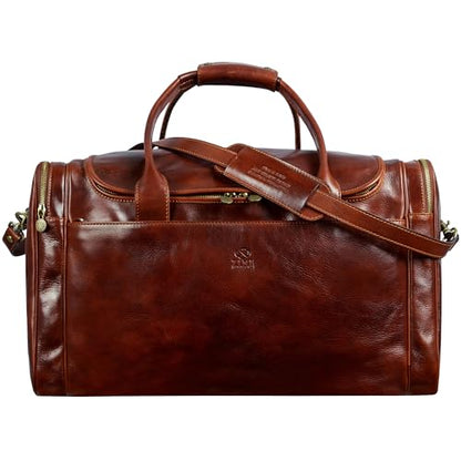 Time Resistance Leather Duffel Bag - Large Weekend Gym Travel Bag (Brown) - color: Brown