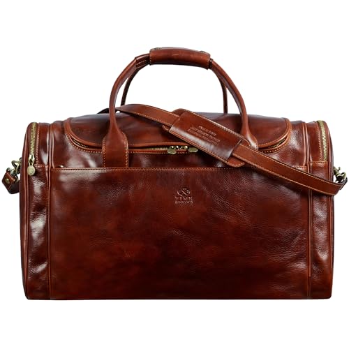 Time Resistance Leather Duffel Bag - Large Weekend Gym Travel Bag (Brown) - color: Brown
