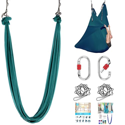 5.5 Yards Aerial silks swing outside yoga hammock,Aerial silk start set | Aerial Silks For Gymnastics outside Aerial Yoga Swing For Adults - color: Dark Green