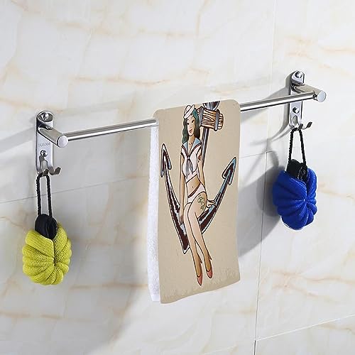 Pehede Anchor and Girl Bath Hand Towel Vintage Pinup Sailor Girl SittingAnchor Soft Absorbent Hand Towels for Bathroom Kitchen Beach Spa Gym Yoga Swim Home Decor 15x30 in - color: Anchor and Girl Bath