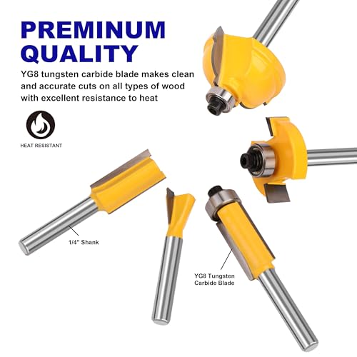 PLATINUMEDGE Router Bits Set, Tungsten Carbide Router Bits Set 1/4 Shank, Router Bit Kit for DIY, Woodworking Project, 35 Piece Set with Premium Aluminum Carry Storage Case - size: 35 Piece - 1/4 Inch Shank