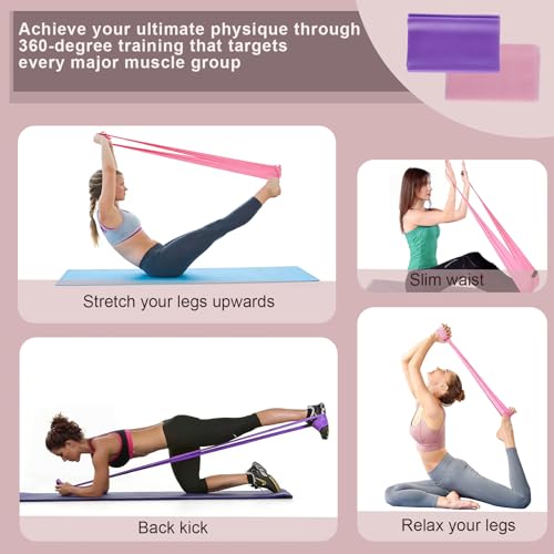 Figure 8 Resistance Bands with Handles, 4 Pack Workout Resistance Bands Set, 2 Flat Exercise Bands + 2 Arm Bands, Elastic Bands for Physical Therapy, Yoga, Pilates, Stretching for Women Men