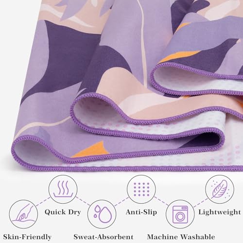 Yoga Towel Hot Yoga Towel with Corner Pockets, 74 x 26 inch, Purple | Non-Slip Sweat-Absorbent Soft Microfiber Yoga Blanket Towel Mat for Pilates, Fitness and Workout - color: Purple, size: 74×26 in