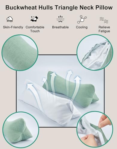 Buckwheat Pillows for Sleeping, Adjustable Buckwheat Hulls Neck Cervical Roll Pillow with Washable Cover, Home Office Travel Neck Pain Relief Lumbar Support, Tan 15 X 5 Inches - color: Tan