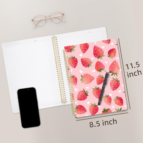 Cute Spiral Notebook journal A4 Aesthetic Pretty Design for Women Girls Kawaii with Pocket, 8.5 x 11 inch, Lined, Strawberry - color: Strawberry, style: Lined