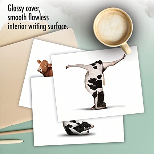 The Best Card Company - 10 Blank Yoga Note Cards (4x 5.12 Inch) - Boxed Notecards with Envelopes, Cute Animal Cards, Zen Assortment - Bovine Nirvana M6545OCB - style: Bovine Nirvana